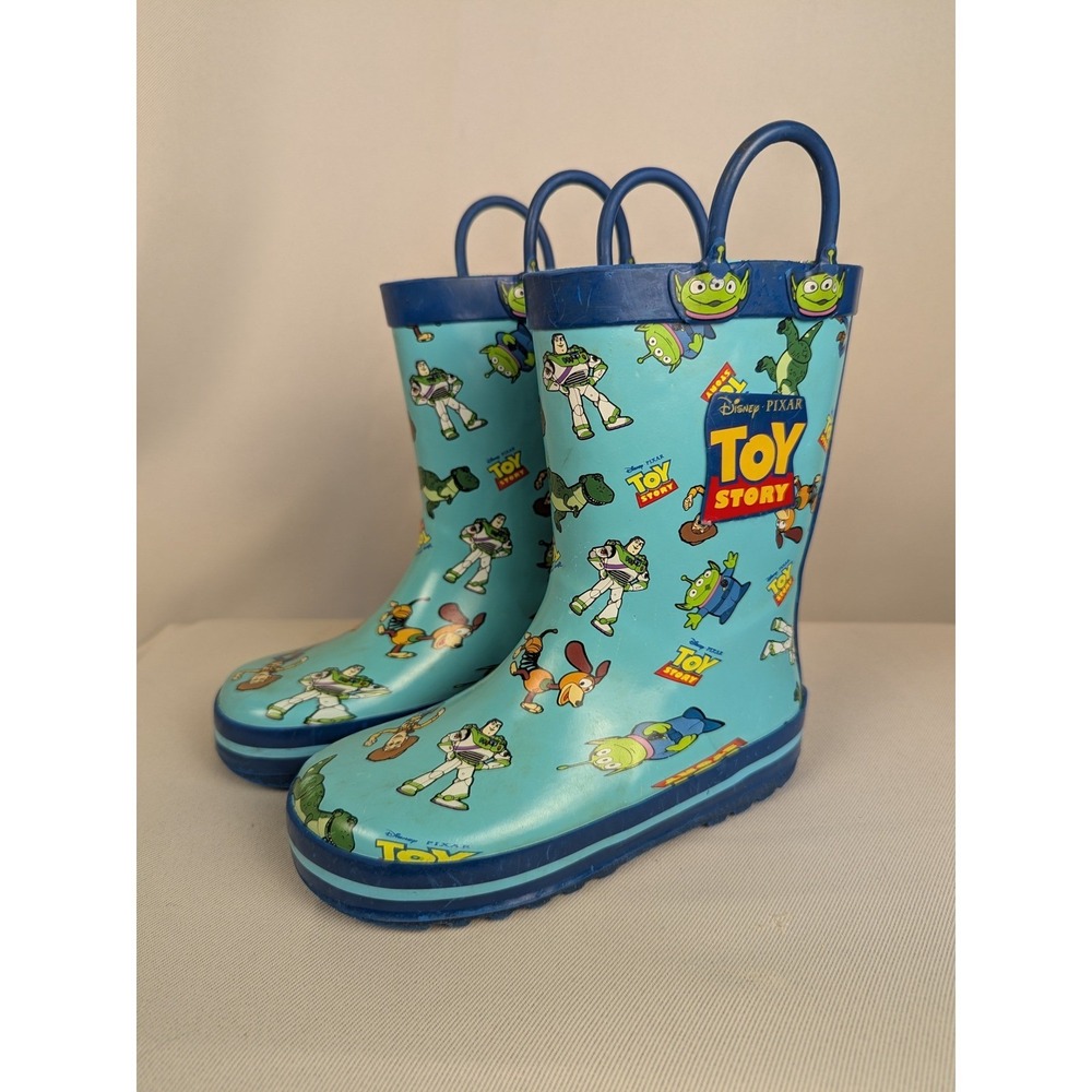 9 Kids Disney Pixar Toy Story Kids Rain Boots Blue Green Buzz Woody Rex Aliens